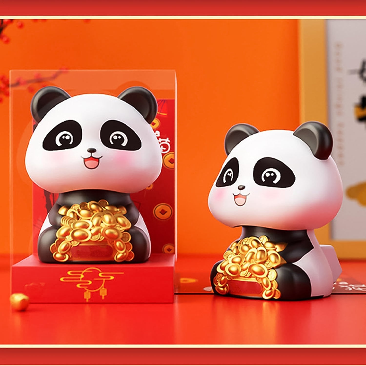 Car Decoration Solar Power Moving Head Panda Statue Creative (1 Pc)