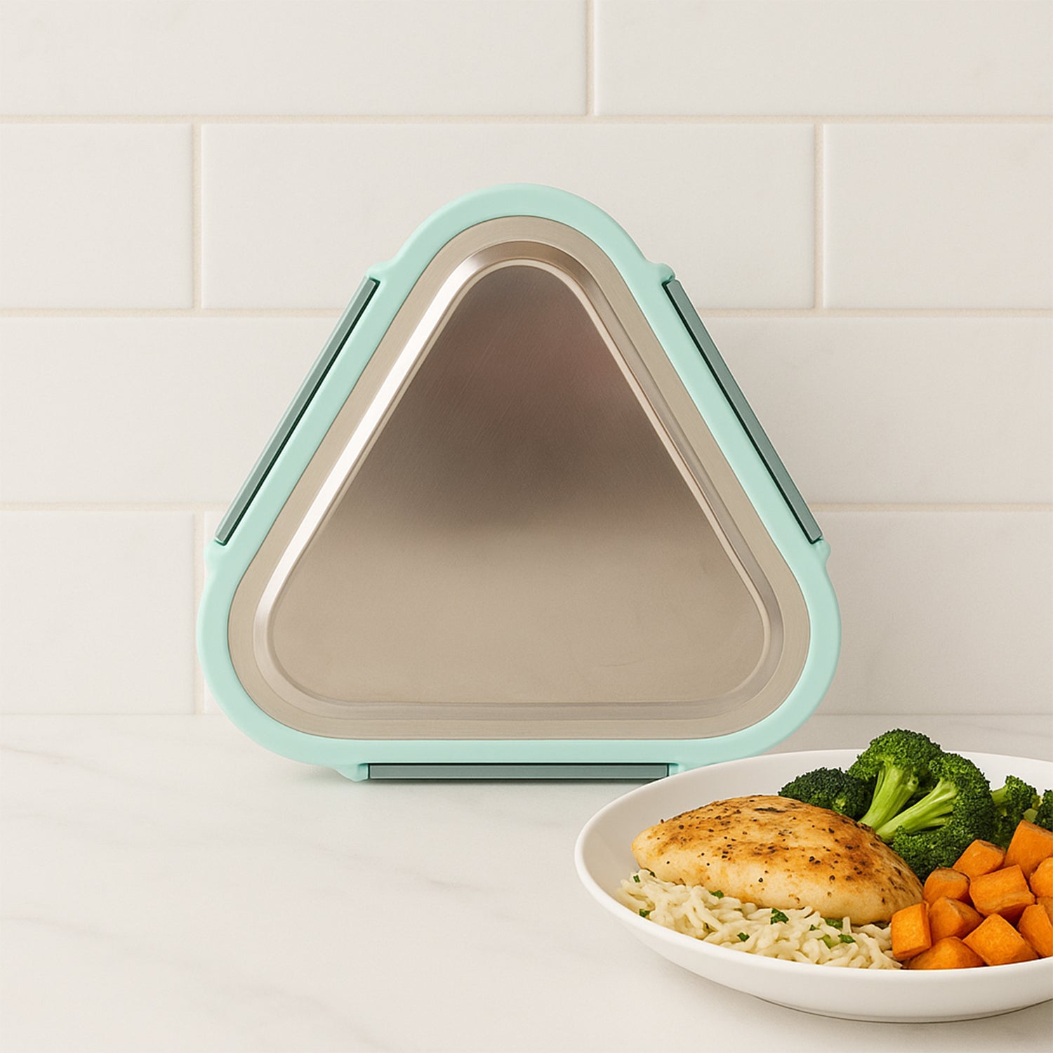 Ganesh Trinity 2-piece Stainless Steel Triangle Lunch Box Set